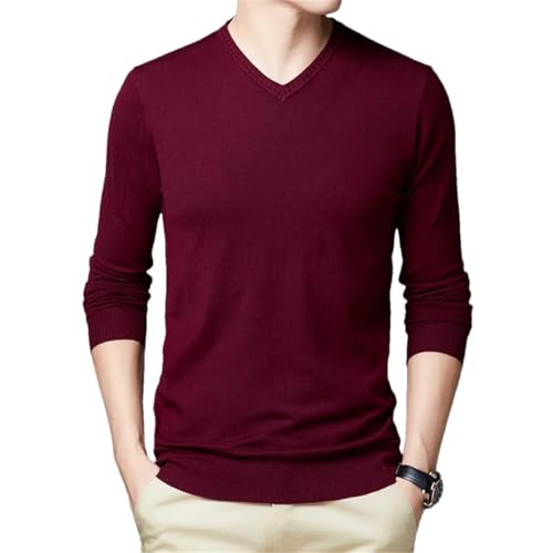 Dcvmvmn Men V-Neck Sweater Thin Casual Bottoming Solid Color Knit Sweater