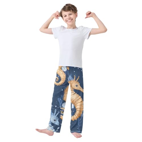 ZZXXB Seahorse Print Boys Long Pants Soft Trousers Elastic Waist Kids Lounge Bottoms with Pockets S-XL3