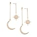 Price comparison product image HMOOY Bohemian Moon Star Asymmetrical Hoop Earrings Crystal Moon and Sun Drop Earrings Long Retro Exquisite Punk Style Accessories Jewelry For Women Girls, Metal, Metal