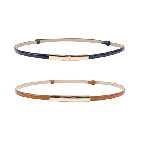 2 Pack Thin Belts for Women, Gold Buckle Skinny Belt Women, Adjustable up to 37 Inch Waist Belts for Women