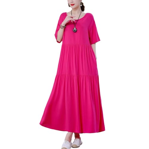 Robe d'été décontractée pour femme ample et fluide en coton léger à col rond