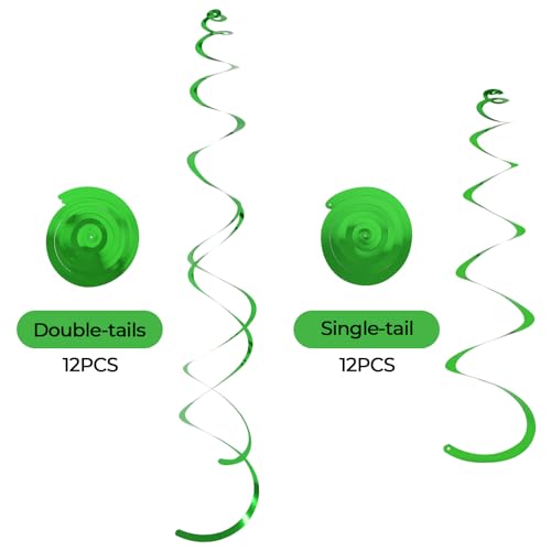 Image of 24 PCS Green Hanging Swirl, Sparkle Ceiling Hanging Decorations, Plastic Streamer Party Decorations with Double-Swirls and Single-Swirls for Birthday Decorations,St Patricks,Graduation,Easter