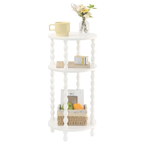 AWASEN Small Round Side Table White End Table with 3-Tier Open Shelf for Small Spaces Round Bedside Table Nightstand for Bedroom Living Room Office White