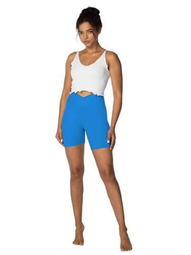 Image of Sunzel Crossover Biker Shorts for Women, No Front Seam V High Waist Yoga Workout Gym Shorts with Tummy Control