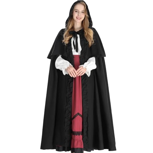 NSPSTT Black Cloak with Hood Witch Cloak Men Halloween Cape
