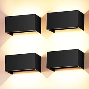 4 Stück 24W LED Wandleuchten Innen/Außen Schwarz Wandlampe Auf und ab Einstellbarer Lichtstrahl Wandleuchte Außen Warmweiß 3000K Außenwandleuchte LED IP65 Wasserdichte wandbeleuchtung