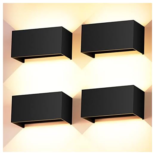 Cwycfw 4 Piezas 24W Apliques Pared Exterior/Interior 3000K Bianco Caldo Aplique de Pared Ángulo de haz Ajustable Aplique Pared Interior Impermeable IP65 Negra Aplique Exterior Pared