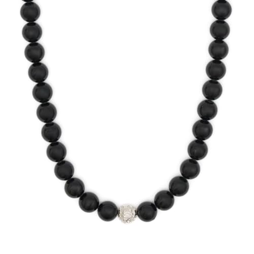 BERGERLIN Obsidian Halskette echt - Perlenkette mit 925 Sterling Silberperle - Echte Obsidian Kette in Größe M-L