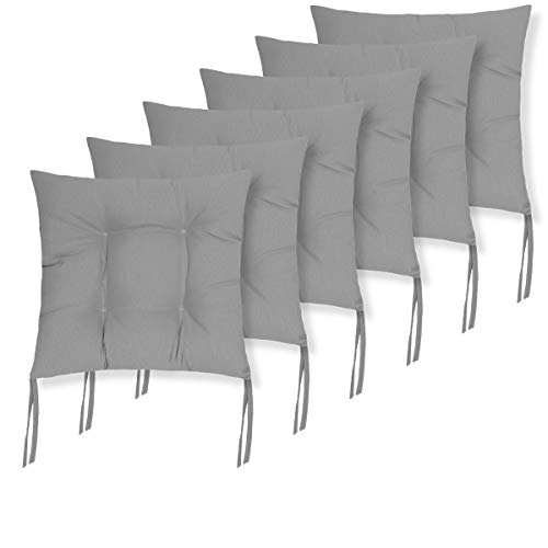 BCASE, Pack de 6 Cojines de Asiento y Silla, 38x38cm, Funda de Polyster, Relleno de Fibra, Cómodos, Resistentes, Fácil de Limpiar, para Cocina, Cuarto, Sala, Jardín, Terraza, Patio, Etc. Gris