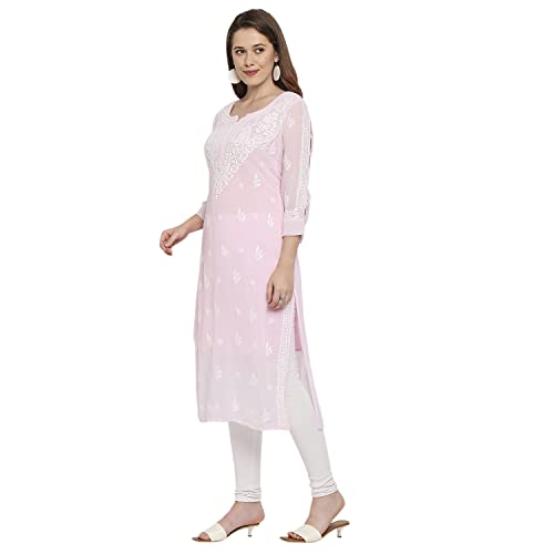 Image of indiankala4u Lucknow Chikankari Hand Embroidered Kurta for Women with Matching Inner, Georgette