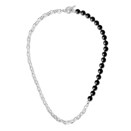 Collier perle homme anti-ternissement en acier inoxydable et pierres
