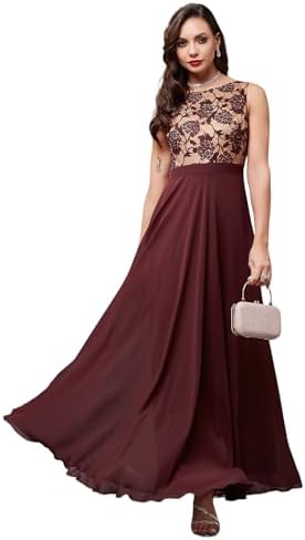 Miss Olive Women's Georgette Fit and Flare Maxi Dress