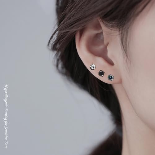 8Pairs Screw Back Stud Earrings Surgical Stainless Steel Stud Earrings for Women Men Hypoallergenic Titanium Earring for Sensitive Ears Rainbow CZ Double Side Sleeper Studs4