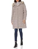 Calvin Klein womens Quilted Faux Fur Trim Hooded Puffer Coat, Beige, XS