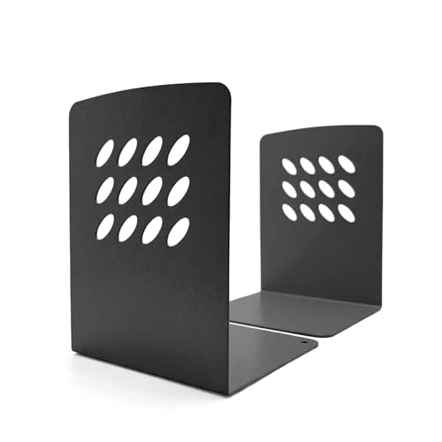 Image of LIBFRIEND Metal Non-Slip Bookends | Powder-Coated L-Shaped Book Holder for Desk, Office, Study Table and Library | Multicolour Options | Set of 2 (Black, M)
