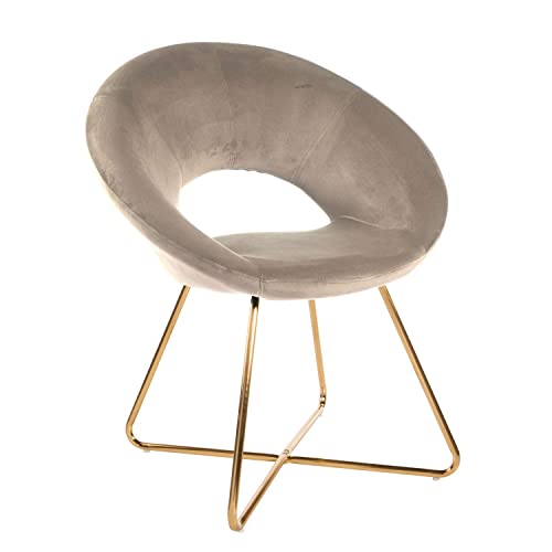 MONTEMAGGI - Sillón Circular de Terciopelo Beige con Patas de Hierro, Color Dorado, 71 x 59 x 84 cm