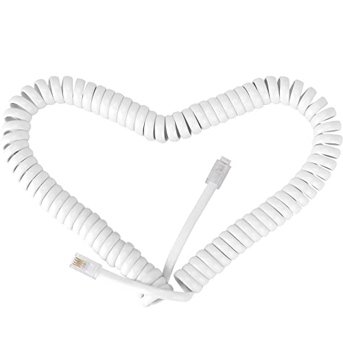 SAISN Telephone Coiled Cable Line Wire Flexible Phone Spring Curly Cord RJ9 Plug to RJ9 Plug Telephone Handset Landline Cable Cord (White