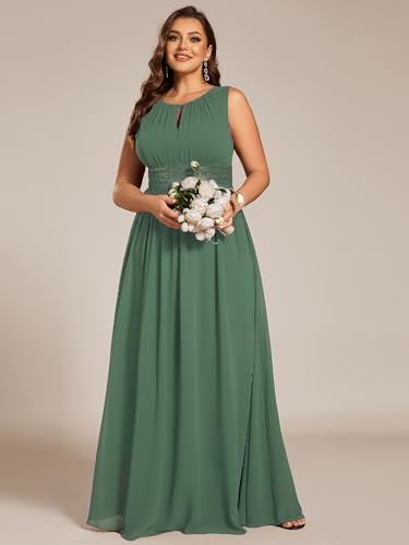 Image of Ever-Pretty Plus Women's Round Neck Sleeveless Empire Waist Maxi Plus Size Formal Gowns Bridesmaid Dresses