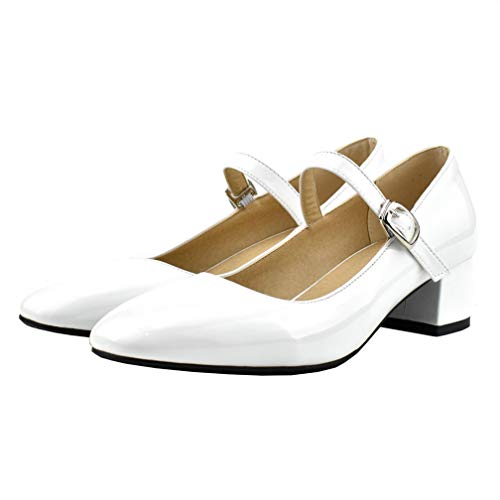 LUXMAX Womens Patent Leather Chunky Heel Mary Janes Sqaure Toe Pumps