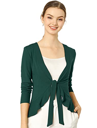 Image of Allegra K Women's Tie Front Cardigan Dressy Casual Cardigan Draped Ruffle Shrugs for Women Dresses