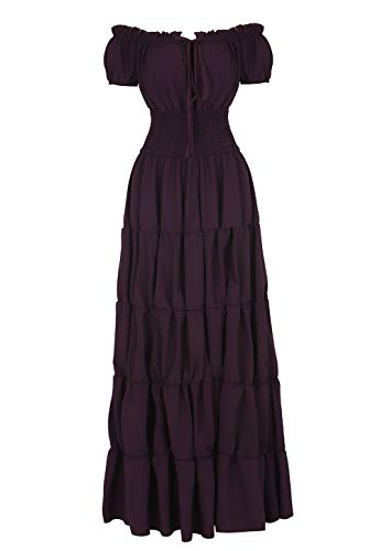 Haoaugut Women Renaissance Medieval Irish Costume Over Dress Smocked Waist Retro Gown Cosplay Purple L