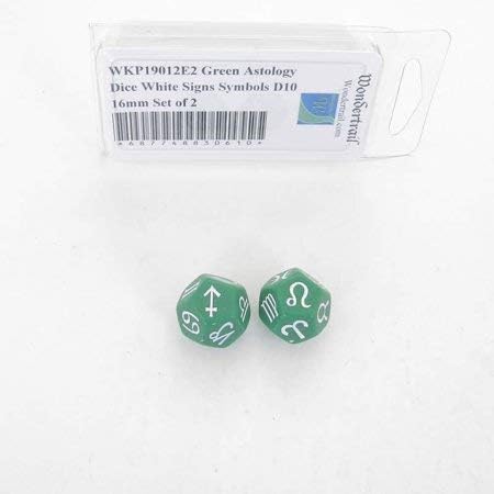 Wondertrail Green Astrology Dice with White Signs Symbols D12 16mm (5/8 inch) Set of 2