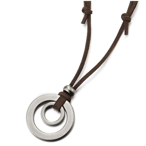 COOLSTEELANDBEYOND Lederband Halskette für Herren und Damen mit Doppellring Anhänger, Vintage Boho Surfer Stil, Verstellbares Rustikales COOLSTEELANDBEYOND Lederband Halskette für Herren und Damen mit Doppellring Anhänger, Vintage Boho Surfer Stil, Verstellbares Rustikales