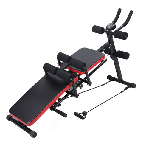 Masiunoz Adjustable Foldable Sit-Up Bench, 8-in1 Strength Training Bench for Abdominal & Full Body Workout, Triangular Metal Frame 300kg Capacity, 5-Level Incline, Foldable for Home Gym Red Black