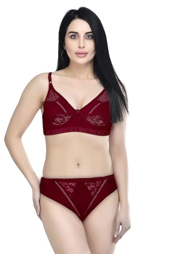 Image of Women's Soft Cotton Bra Panty Set for Women Cotton Stretch Non-Padded Non-Wired Bra Panty Set Best Lingerie Set daily use Bra Panty Set Combo Cotton Net Lingerie Set for Women and Girl's Soft Original Cotton Bra And Bikini Set Every Day Comfort with Multi Color and Wide rang of Size