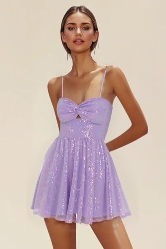 Sequin Homecoming Dresses for Teens 2025 Spaghetti Straps Sparkly Sweetheart Neck Cocktail Party Gowns with Bow2