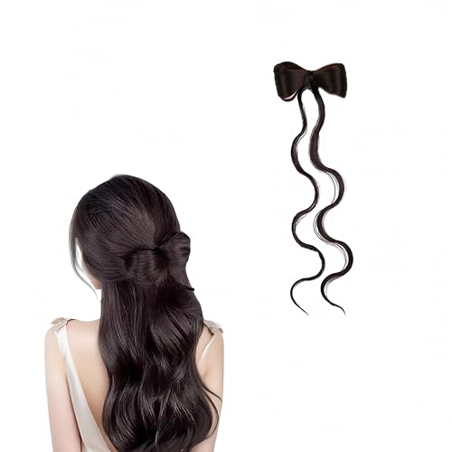 Cute Bow Ponytail Wig Curly Drawstring Ponytail Clip-on Hair Bun...