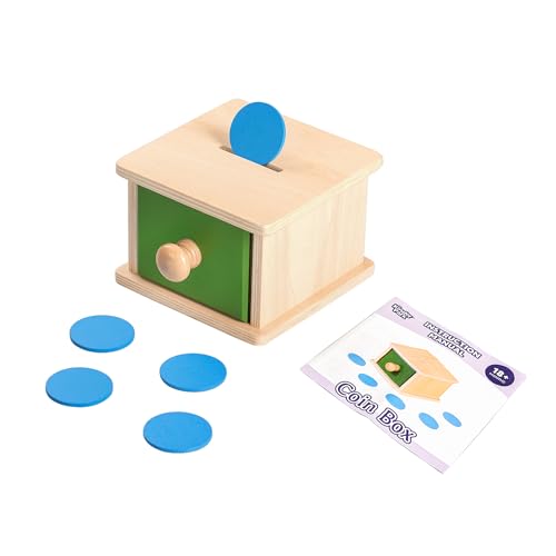 Image of Montessori Wooden Coin Box with Drawer for Baby 18+ Months, Coin Sorter Fine Motor Toys for Kids, Motessori Classroom Learning & Educational Resources Toys Gifts