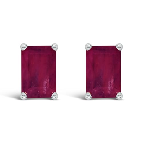 14K White Gold 6x4MM Emerald Shaped Ruby Solitaire Stud Earrings