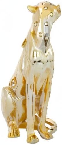 Miniatura 9 de Deco 79 Escultura de leopardo Polystone, 7 x 9 x 16 pulgadas, oro