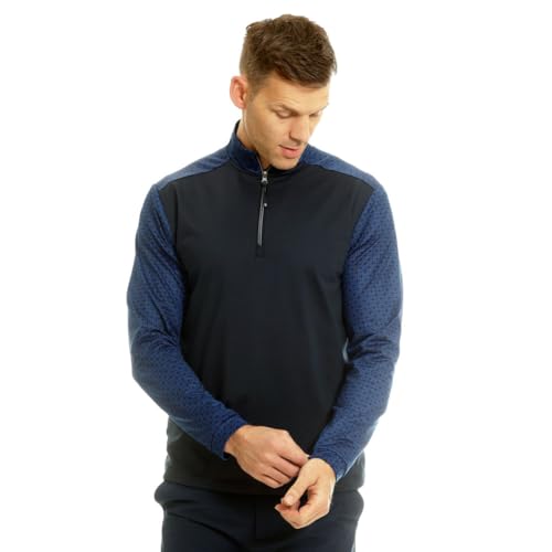 Island Green Men's Quarter Zip Long Sleeve Lined Windproof Top Layer, Navy, L