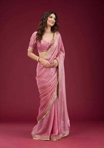 Image of Women's And Girl's Heavy Sequins Work Georgette Saree with Blouse (Wedding-Sequins-Party-Saree)