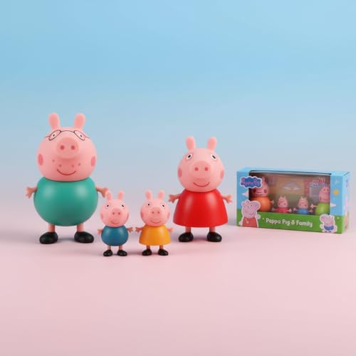 Image of Peppa Pig Family Figurine Set - 4-Piece Playset with Peppa, George, Mummy & Daddy Pig | Ideal Pretend Play Toy for Kids Ages 3+ | Perfect Birthday & Party Gift
