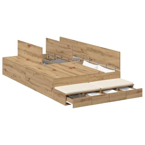 vidaXL Aufbewahrungsbettgestell Artisan-Eiche 120 cm Holzwerkstoff, Schlafzimmer Aufbewahrung, moderner rechteckiger Bettrahmen, robuster Holzstil, Elegantes Design