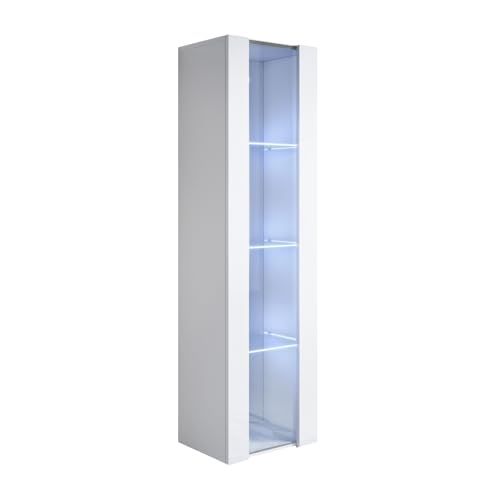 MB Muebles Bonitos, Vetrina Pensile Luke V5, LED, Melamina, Finitura Lucida, Bianco, 40x165x29cm
