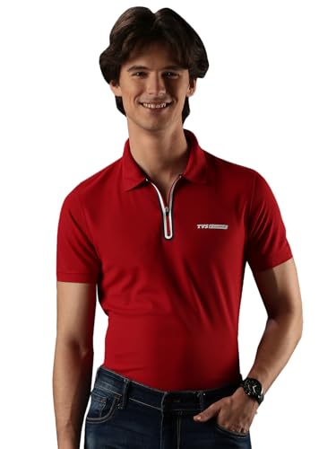 Image of TVS Originals Racing Men's Polo T-Shirt | 100% Polyester | Quick-Dry | Antimicrobial Finish | Zipper Placket | Reflective Branding | Lightweight Activewear | 200 GSM | Regular Fit