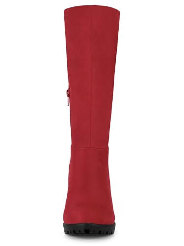 Allegra K Allegra K Women's Mid Calf Block Heel Red Boots 7 M US