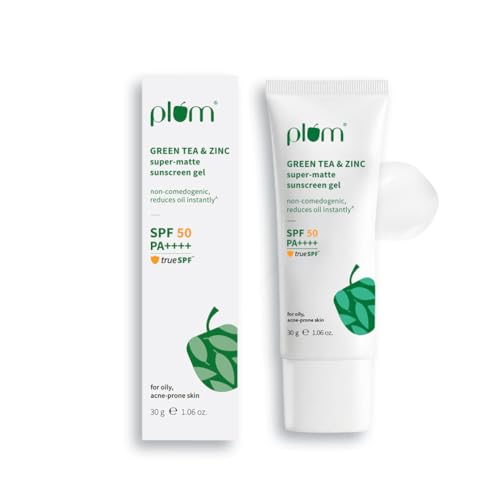 Image of Plum Green Tea & Zinc Super-Matte Gel Sunscreen SPF 50 PA ++++ 30 g | Formulated for Oily, Combination and Acne Prone Skin | Protects & Controls Oil | Lightweight, No White Cast & Non-Sticky