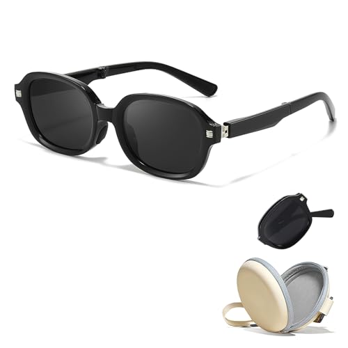 HASFOX® Foldable Sunglasses for Women Men | Lightweight Polarized UV Protection | Oversized Folding Sun Glasses with Case