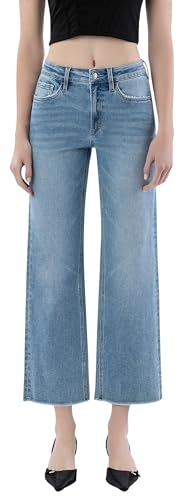 Women's Clean Cut Raw Hem Ankle Slim Wide Jeans