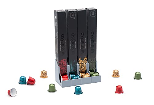 R&R SHOP - Dispensador para Nespresso y Cápsulas Compatibles, Modular con 3 adhesivos de cinta doble de 3M, Contiene hasta 4 Cajas de 40 cápsulas, 100%- Juego de 4