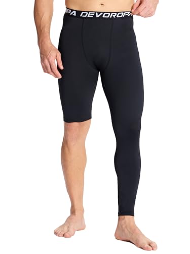 DEVOROPA Mens One Leg Compression Pants Quick Dry Basketball Running Tights Sports Leggings Athletic Baseball Base Layer2
