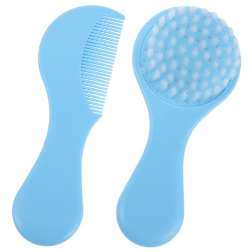 DECOMELODY Ensemble Brosse et Peigne pour -Né Bleu Ciel Brosse Douce pour Cuir Chevelu Sensible Peigne Démêlant pour Croûtes de Lait Kit Soin Bébé Complet pour Toilette Quotidienne