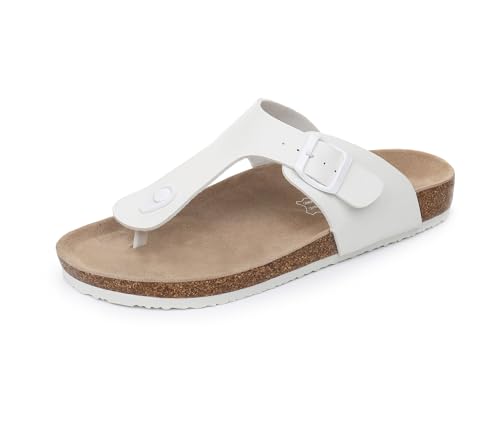 Image of WTW Cork Footbed Womens Sandals Genuine Leather Insole Slides Sandals for Women Adjustable Buckle Summer Sandals Outdoor Walking