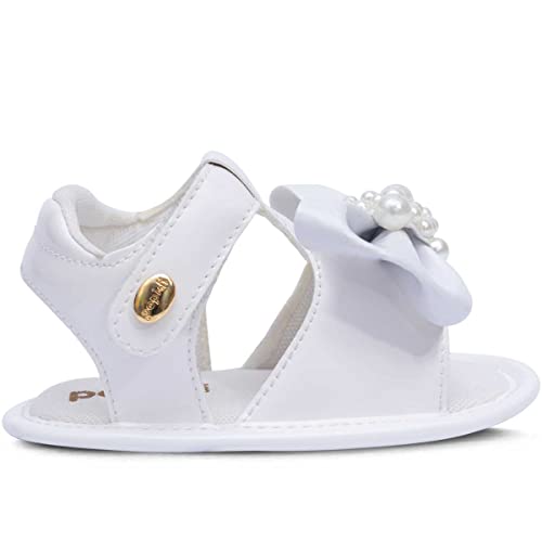 Sandália Bebê Menina Infantil Sapatinho Recém-nascido 01.15 (P, Branco)