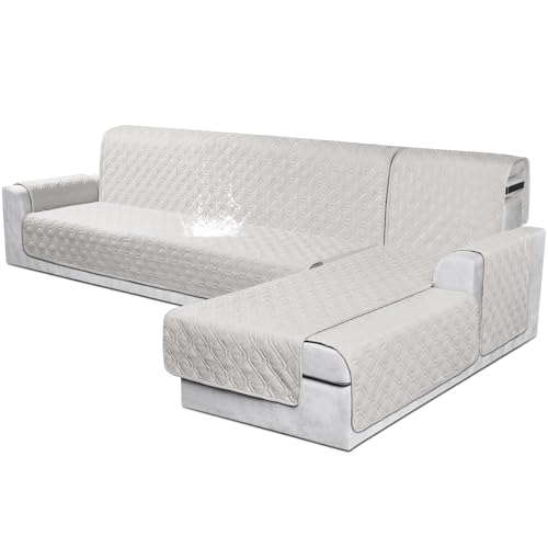 VANSOFY Sectional Couch Covers 100% Waterproof L Shaped Sofa Slipcover 3pcs Reversible Chaise Lounge Cover for Sectional Sofa Furniture Protector Cover for Pets Dog Cat(X-Large, Off White)